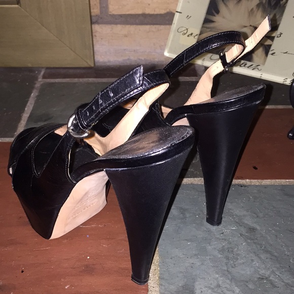 Women's Leather Platform Sergio Rossi Slingback Pumps Size 39/8 Made in Italy - Picture 5 of 8